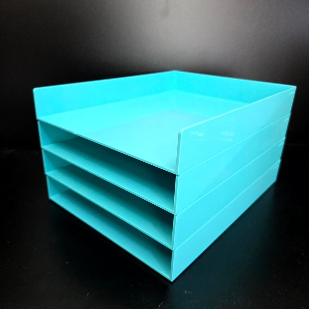 Poppin Letter Tray Set of 4 Tiffany Blue Stackable Desk Organizer Office Storage